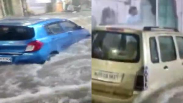 大雨过后，拉贾斯坦邦焦特布尔的汽车被冲走